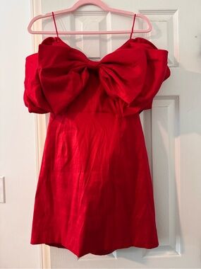 Bardot Red Bow-Front Strapless Party Dress
